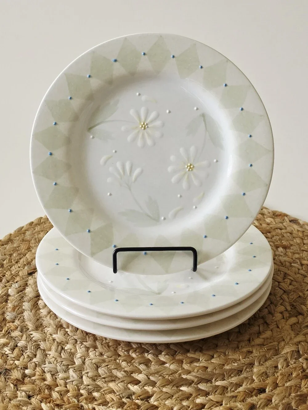4 VTG Block Basics Floral Loves Me by Deb Mores Salad Plates 1999 Hand Painted